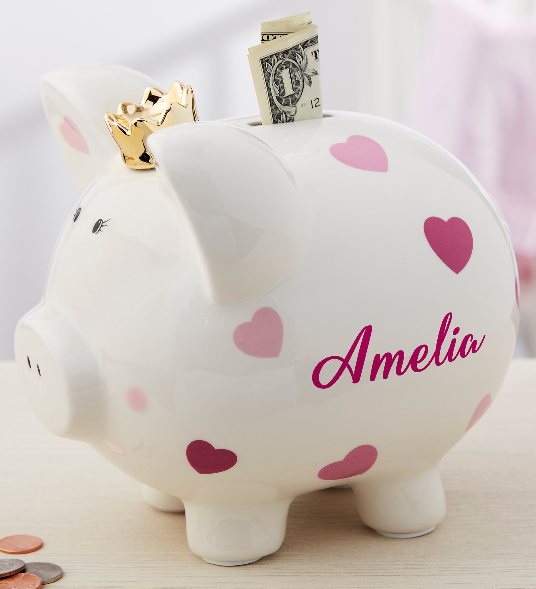 Baby Girl Pink Polka Dot Personalized Piggy Bank